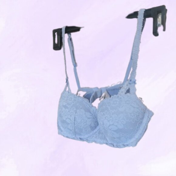 PINK Victoria's Secret balconette push up bra lacey in blue size 32B. - Picture 3 of 5